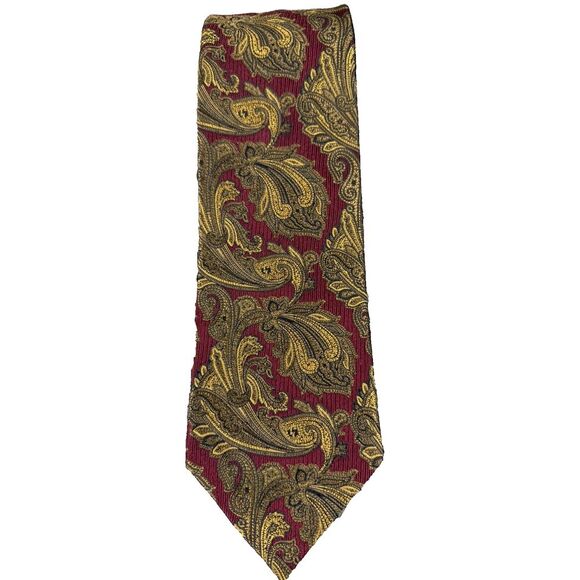 JZ RICHARDS Necktie Mens 100% Silk Tie Designer  58" Burgundy, Gold Tie Classic - Picture 2 of 12